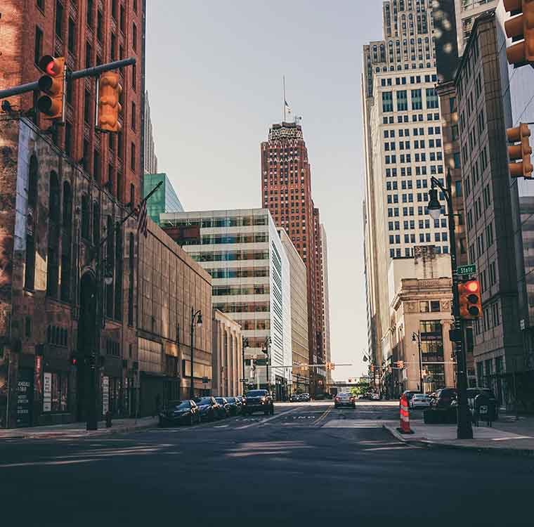 Street level downtown Detroit