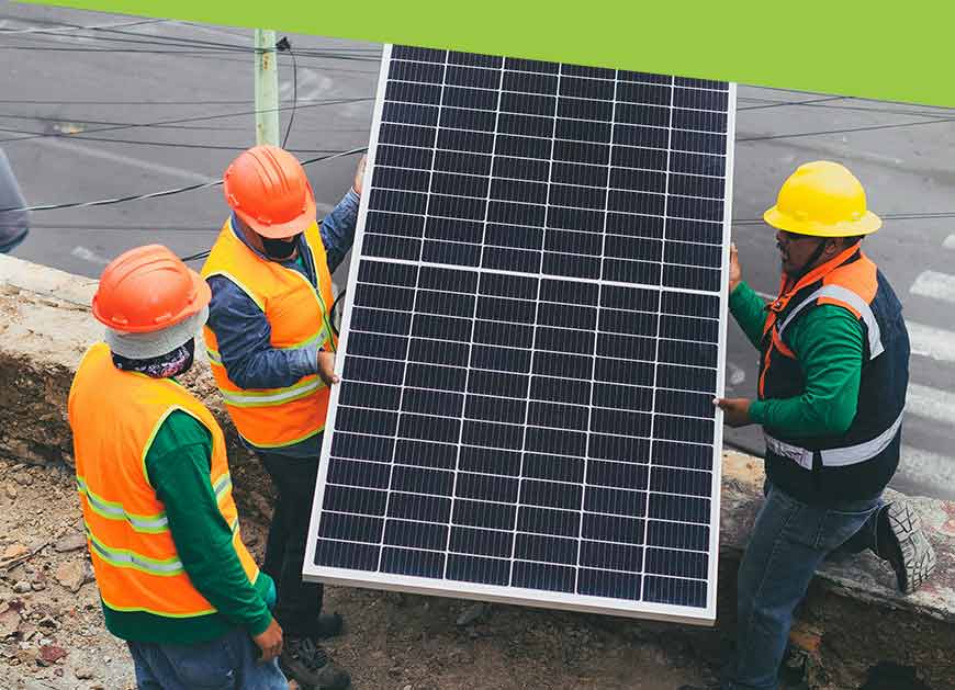 team working on the solar panel installation