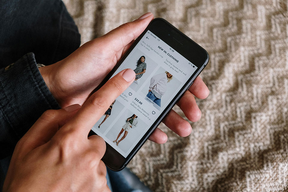 Mobile view of an ecommerce site selling women's clothing