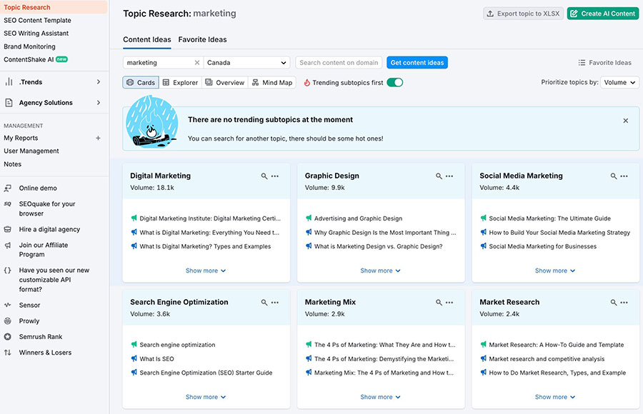 SEMrush Content Template Generator AI tool, helping create SEO-optimized content plans based on keyword research